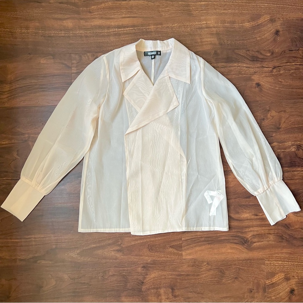 MISGUIDED Ivory Open Front Blazer Jacket Sheer Chiffon Long Sleeve Women’s Sz M